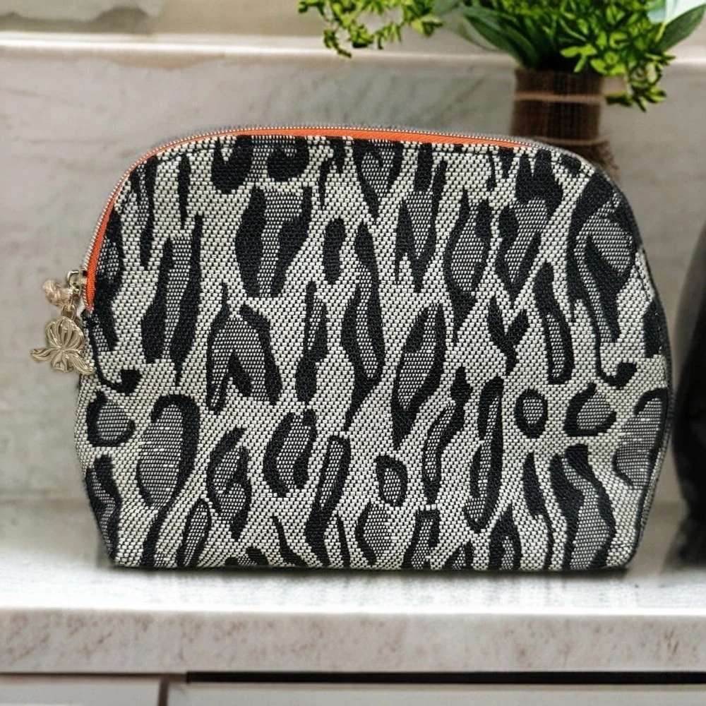 NEW Cle de Peau Brown‎ and Orange Leopard Print Small Cosmetic Bag
